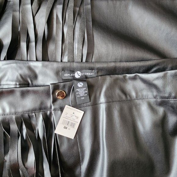Ashley Stewart Faux leather fringe skirt - Black - Picture 6 of 7